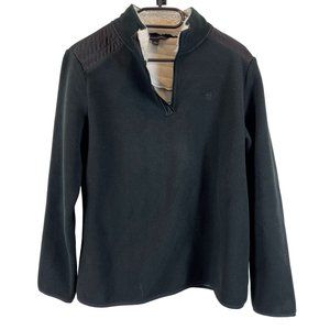Brooks Brothers 1/4 Zip Mock Neck Fleece Sweater Faux Fur Collar Black Large